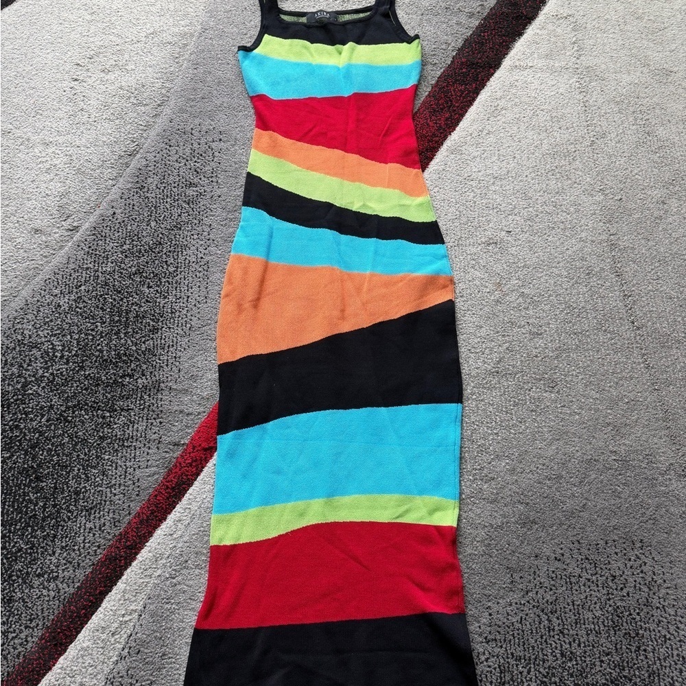Akira Colorful Colorblock Knit Bodycon Slip Dress